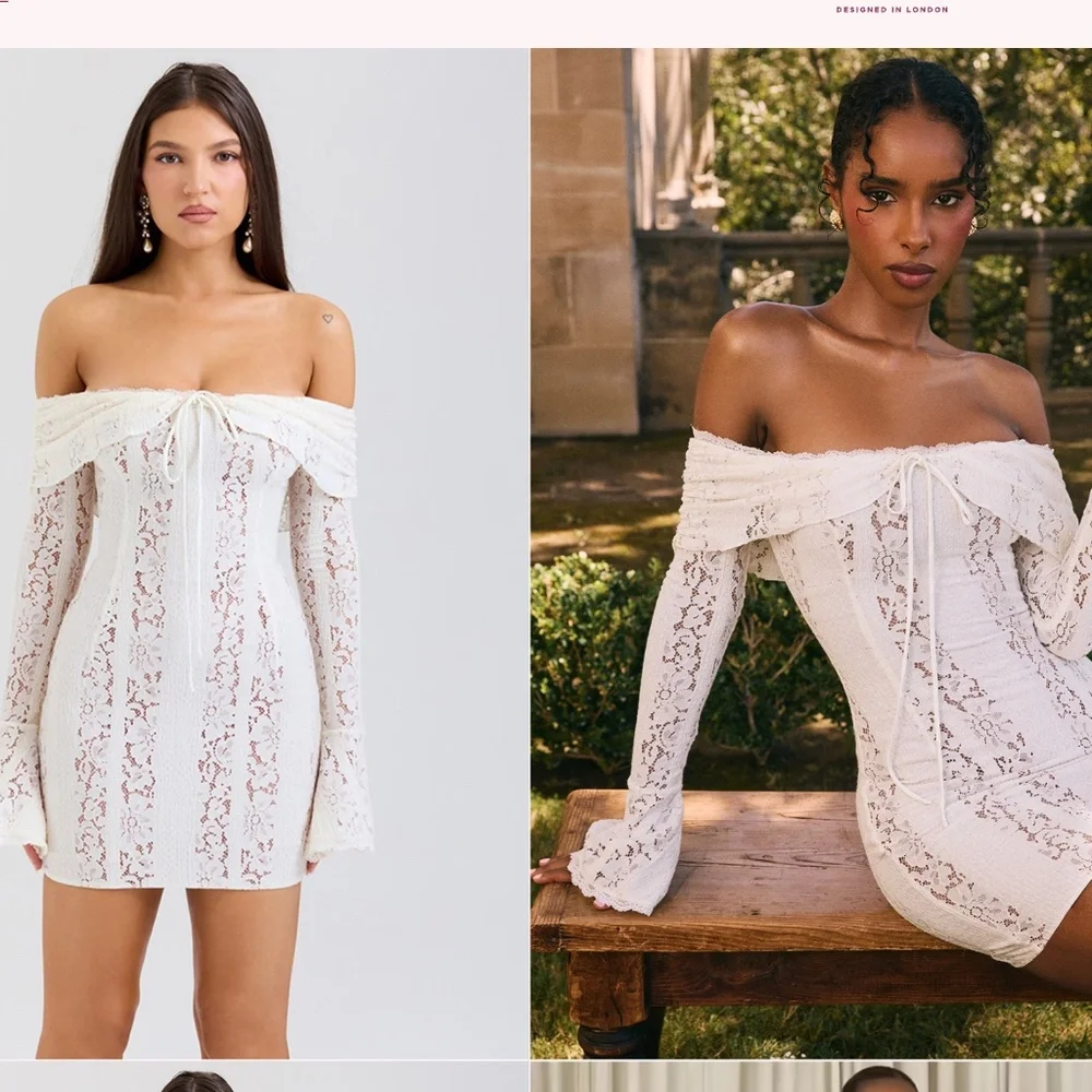 House of CB Sadie Vintage Cream Floral Lace Off Shoulder Mini Dress NWOT‎ size L - Picture 6 of 16